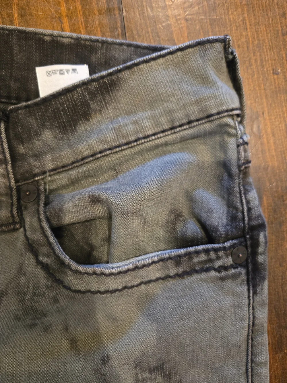 True Religion Ricky Straight Big T Jeans 34 Green Black Acid Wash Flap Pocket
